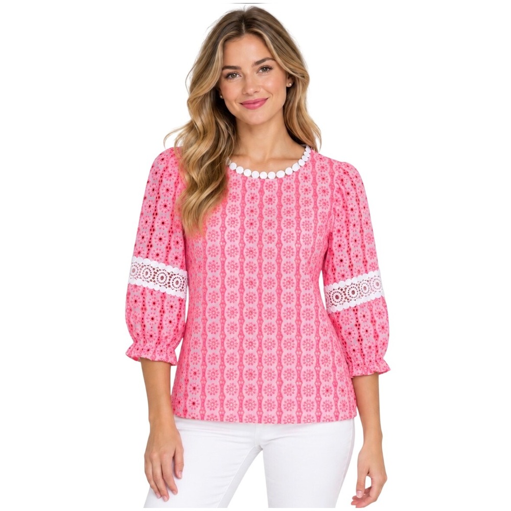 NWT Lilly Pulitzer Jourdana Top Starburst Eyelet Pink Coral 2 003958